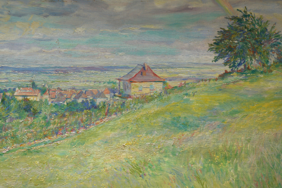 1940 Blick über Weinstraße in die Weinebene 38x48