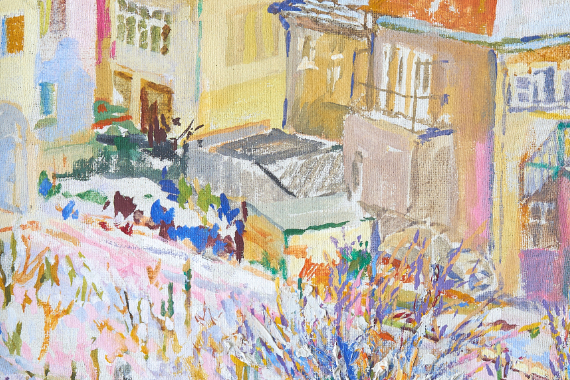 1955 Blick auf Straße in Hambach 62x35 - verkauft
